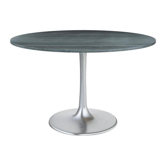 47'' Gray Marble and Silver Round Dining Table