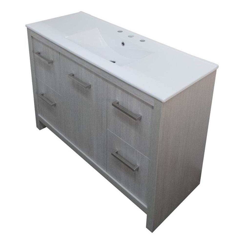 48" Gray Pine Single Vanity with White Ceramic Top