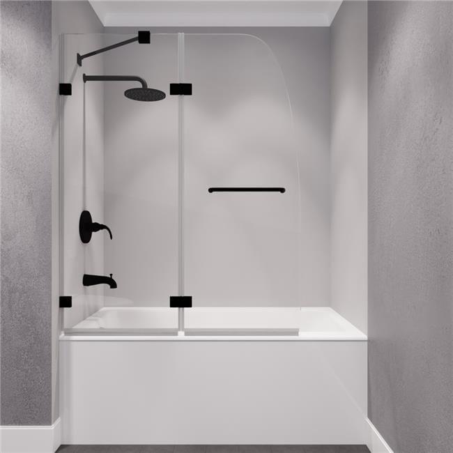 ANZZI Herald Series 48 In. X 58 In. Frameless Hinged Glass Shower Tub Door In Black