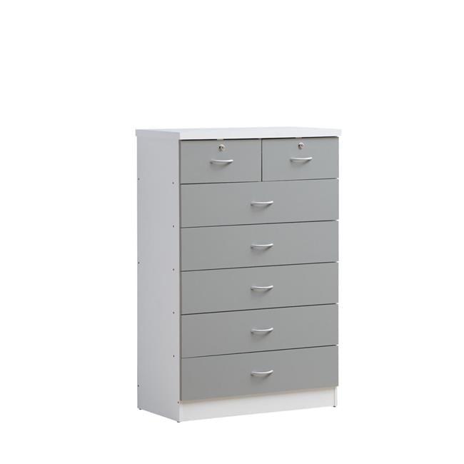 Hodedah 7 Drawer Chest with Locks on 2 Top Drawers in Gray Wood