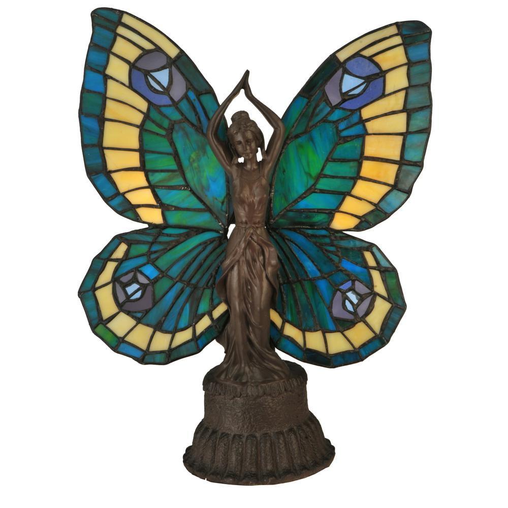 Enchanted Bronze Butterfly Lady Stained Glass Accent Lamp