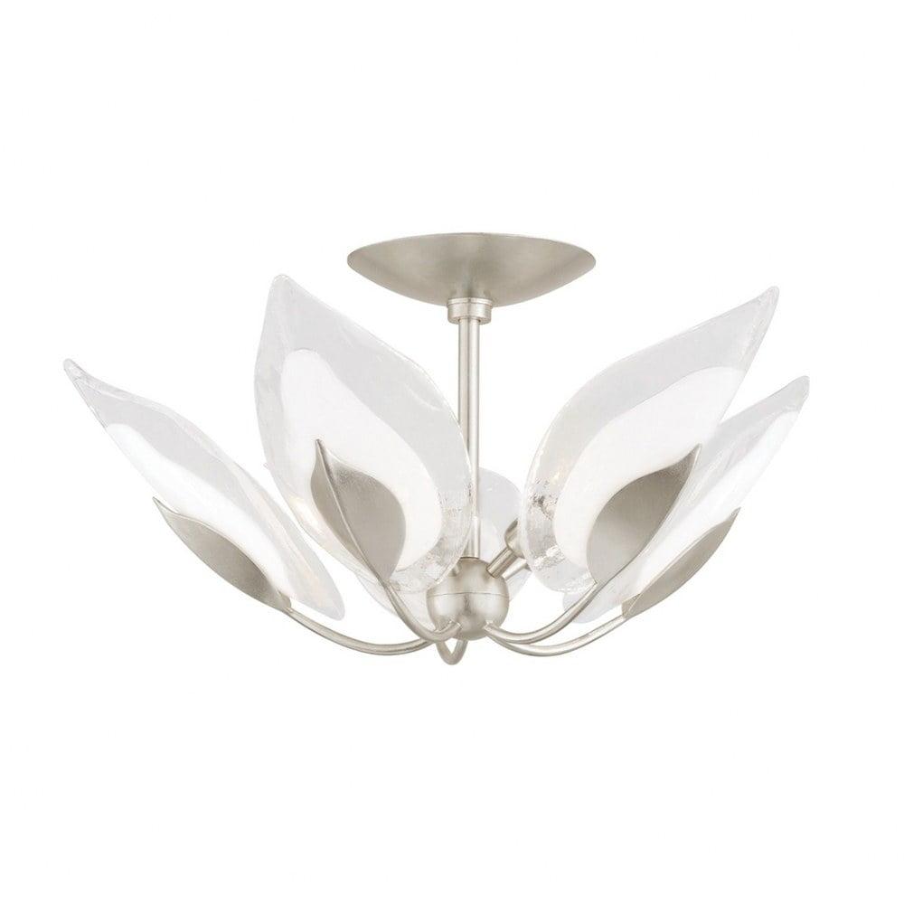 Elegant Silver Leaf 5-Light Semi-Flush Bowl with Clear Glass Shades