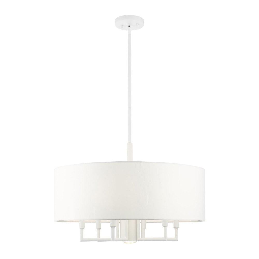 Meridian 7-Light White Fabric Drum Pendant Chandelier