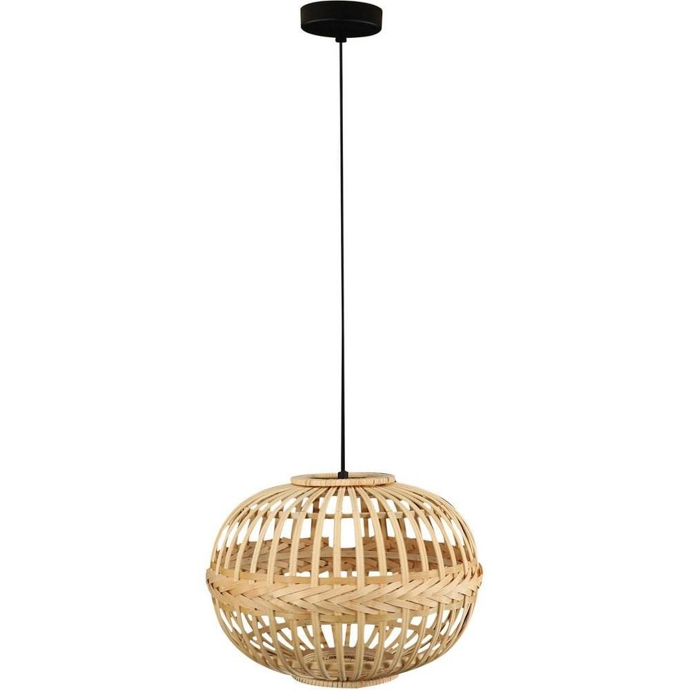 1-Light Armsfield Oval Pendant with Wood Shade Brown - EGLO: Adjustable, ETL Listed, No Bulb Included