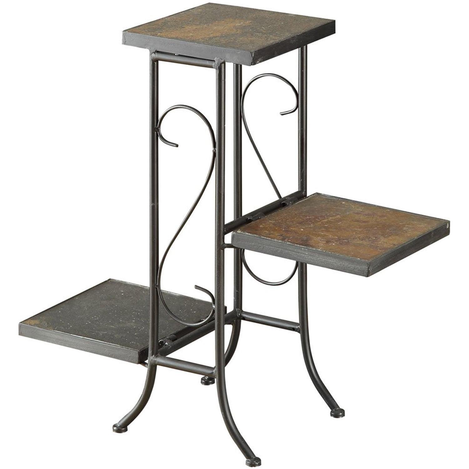 Black Metal and Slate 3-Tier Plant Stand