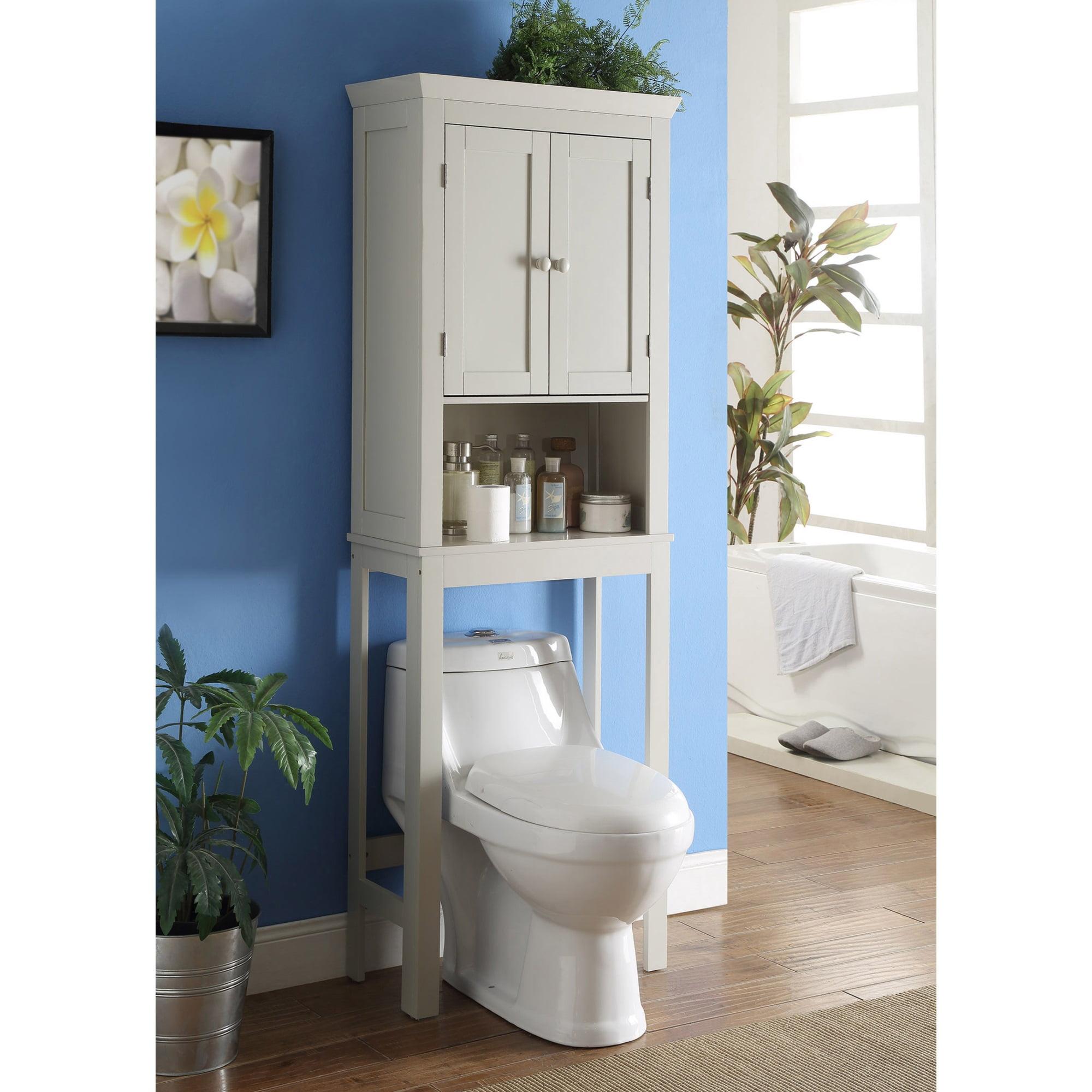 White Wood Bathroom Space Saver Cabinet with Adjustable Shelving