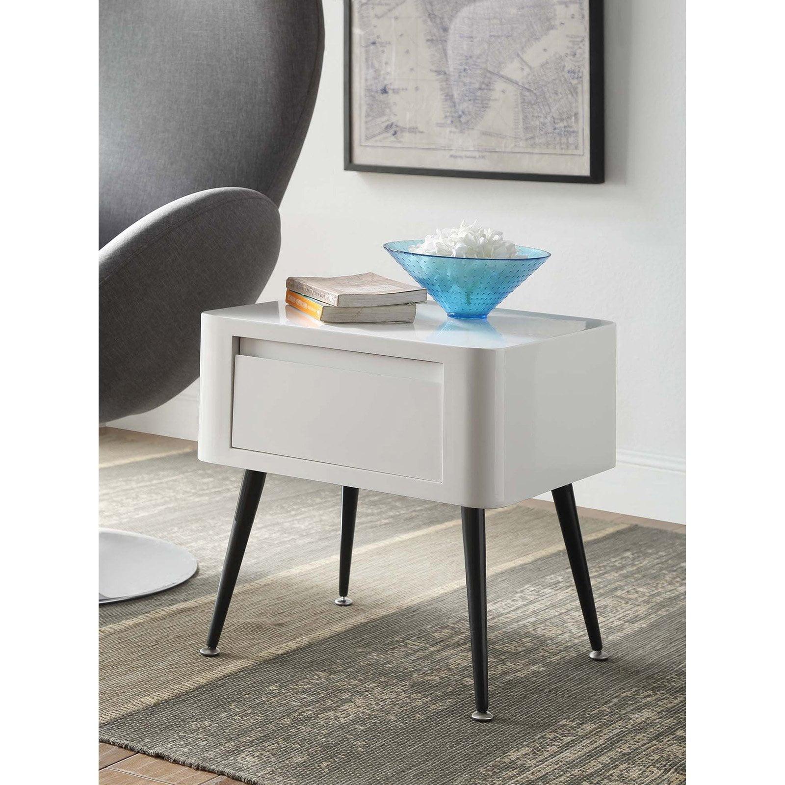 Mid-Century Modern Black and White Side Table with Storage