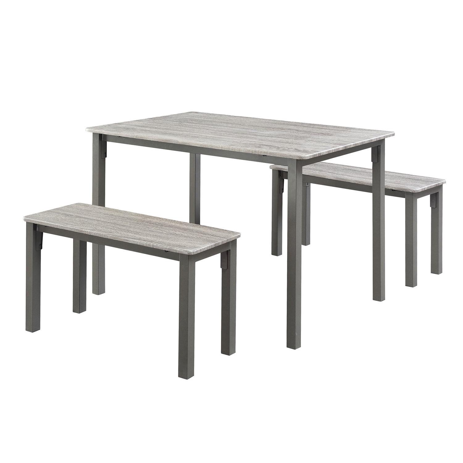 Boltzero Washed Grey Dining Table Set with Two Benches