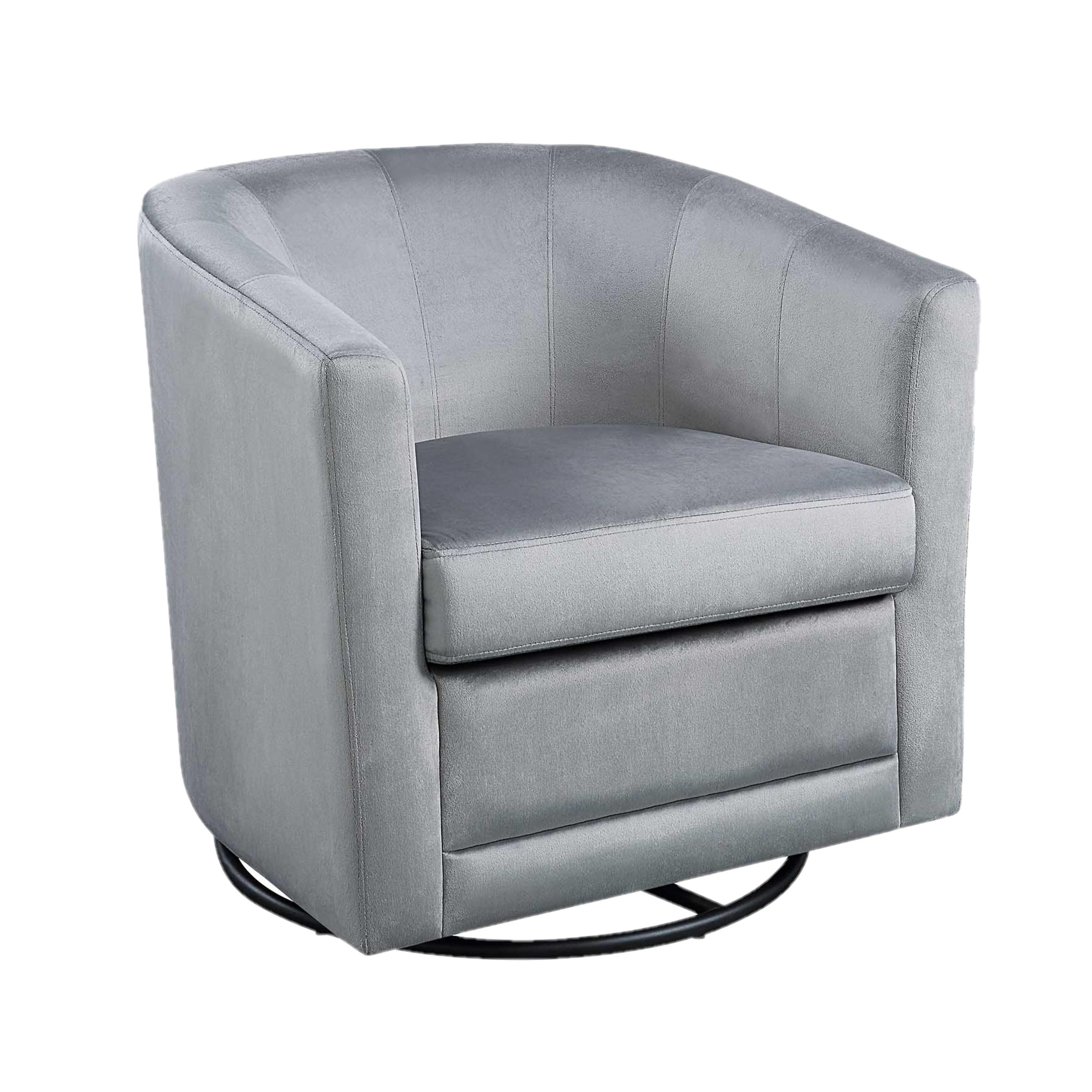 Mid Gray Velvet Swivel Barrel Chair with Black Base