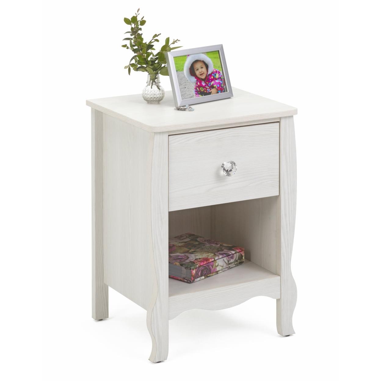 Lindsay Stone White Oak 1-Drawer Nightstand with Crystal Knob