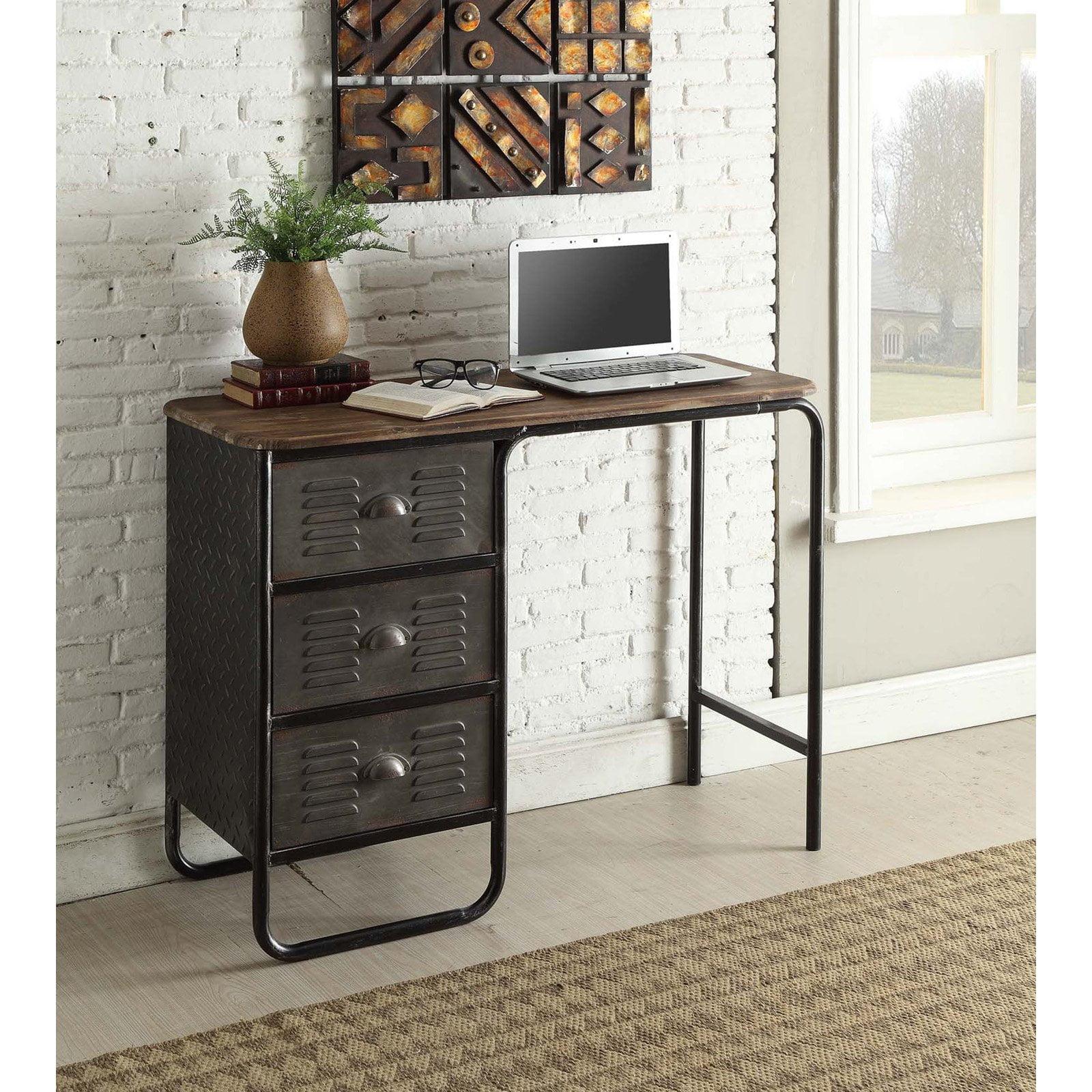 Urban Loft 46" Black Metal and Wood Desk with Locker Drawers