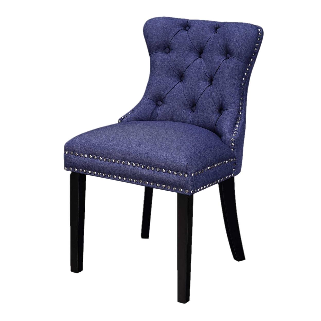 4D Concepts  Princess Dining Chair, Blue Linen & Black Legs - 2 per Box