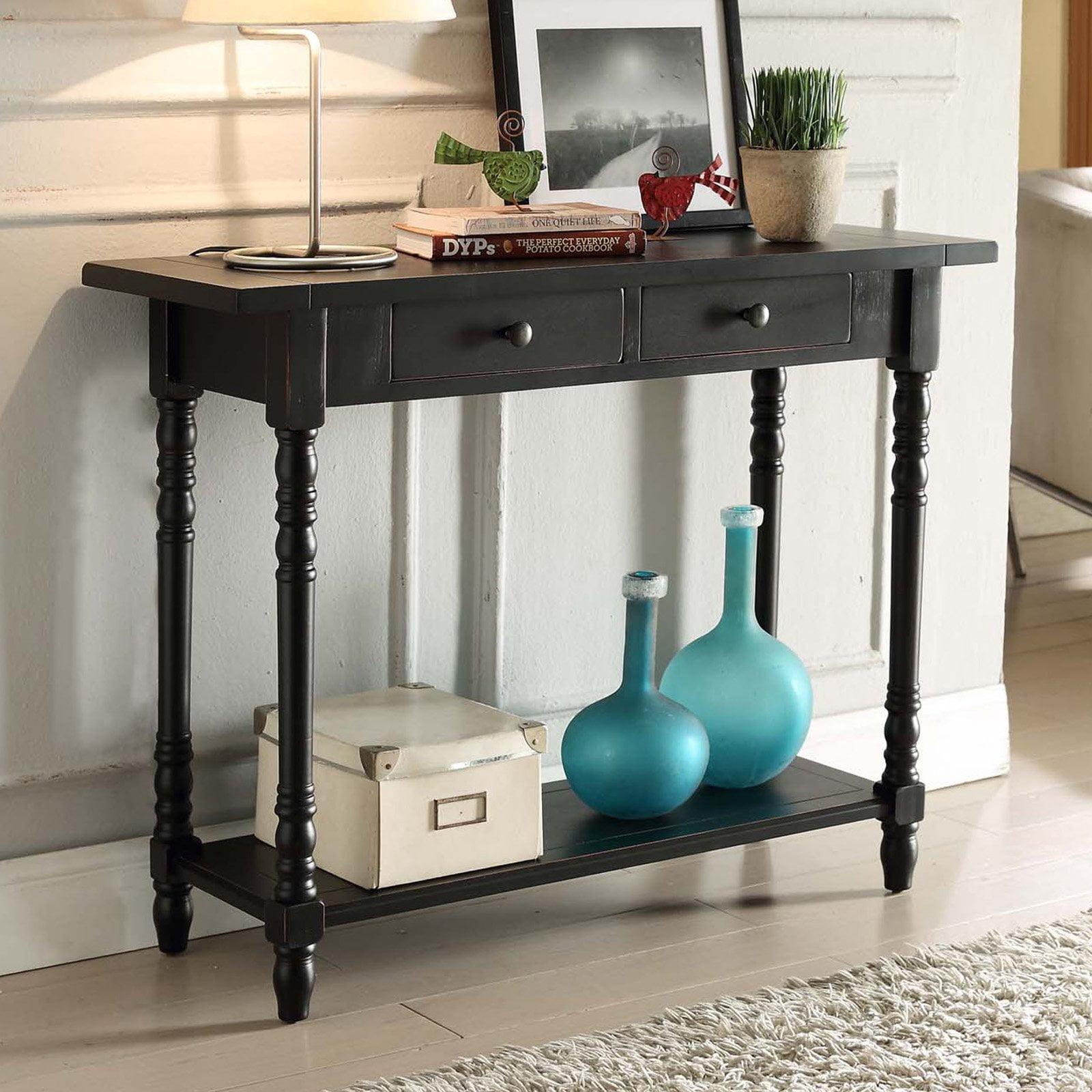 Black Wood 2-Drawer Entry Table with Lower Shelf