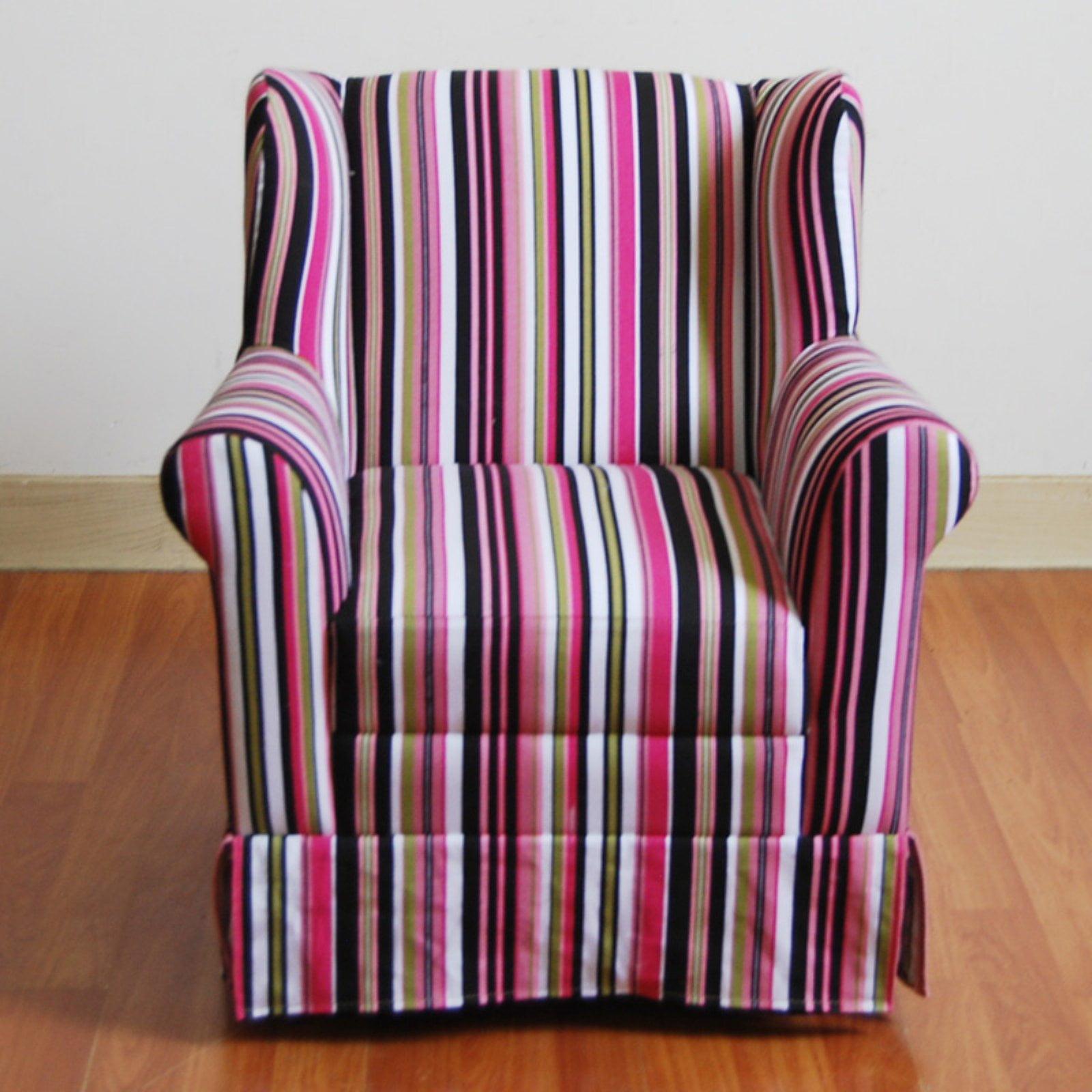 Classic Pink Stripe Wingback Kids Armchair with Wood Frame