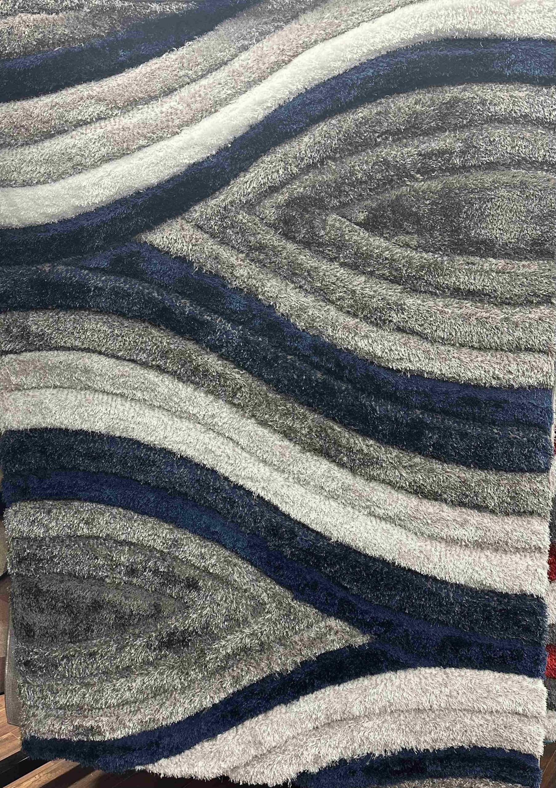 Luxe Weavers Modern Shag Geometric Area Rug, Navy 5x7