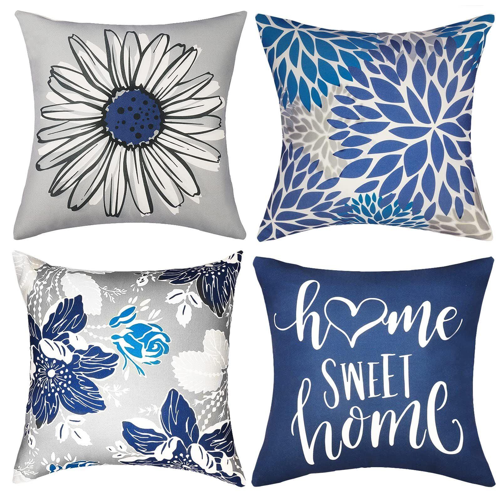 MAXAYA Decorative Throw Pillow Covers Set Of 4 Blue Pillow Covers 18X18...