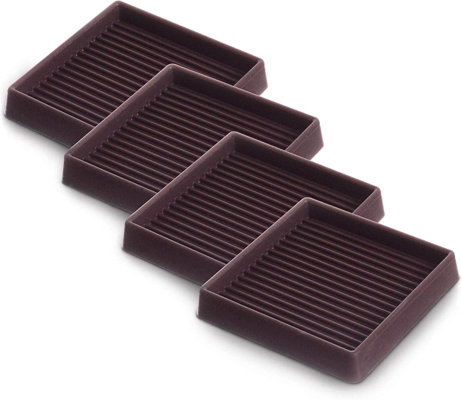 4Pcs Rubber Feet,3x3In Floor Pads for Furniture Legs,Brown Square Rubber Furniture Caster Cups,Ideal Bed Stoppers to Prevent Sliding
