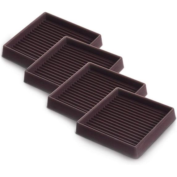 4Pcs Rubber Feet,3x3In Floor Pads for Furniture Legs,Brown Square Rubber Furniture Caster Cups,Ideal Bed Stoppers to Prevent Sliding