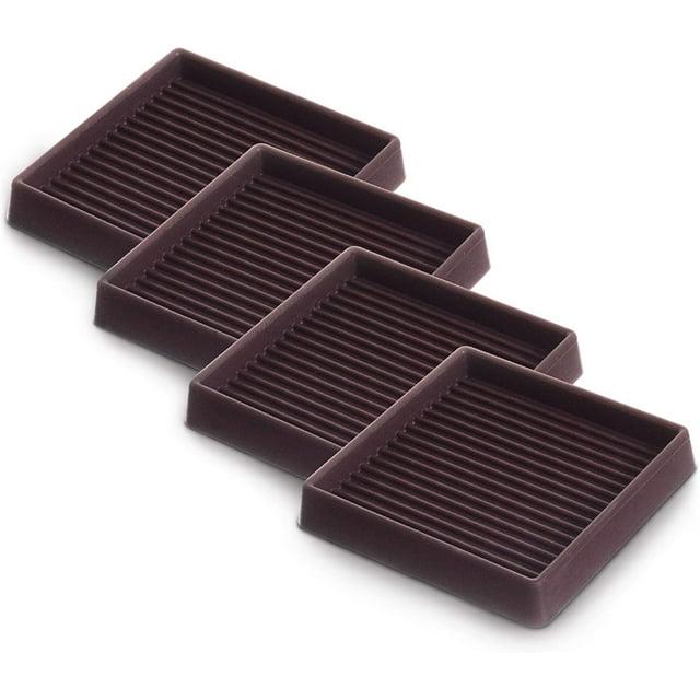 4Pcs Rubber Feet,3x3In Floor Pads for Furniture Legs,Brown Square Rubber Furniture Caster Cups,Ideal Bed Stoppers to Prevent Sliding