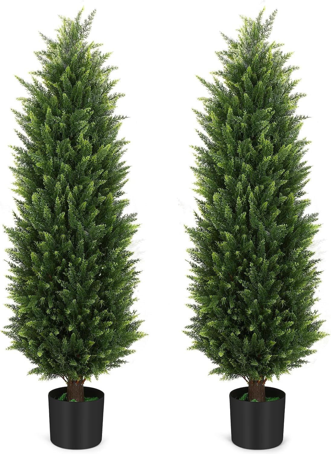 4ft Artificial Cedar Topiary Trees 2 Pack, Beautiful Realistic Artificial Plants for Outdoor, UV Protection Potted Plants Artificial Shrubs for Outdoor, Indoor, Office, Front Porch Decor.