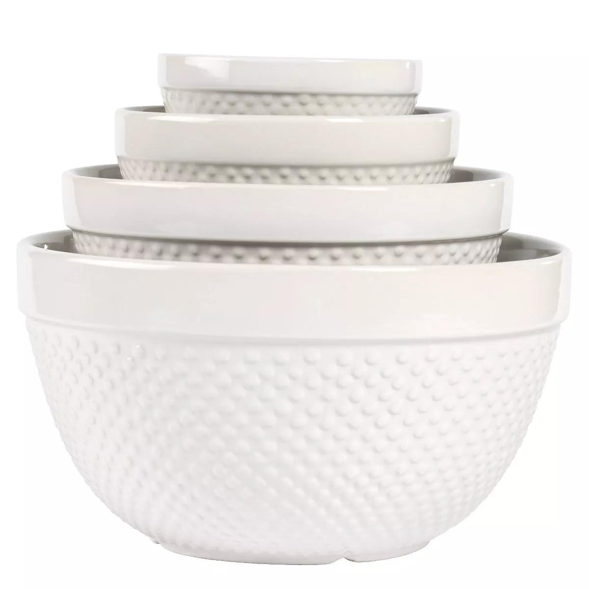 White Ceramic Hobnail 4-Piece Mixing Bowl Set