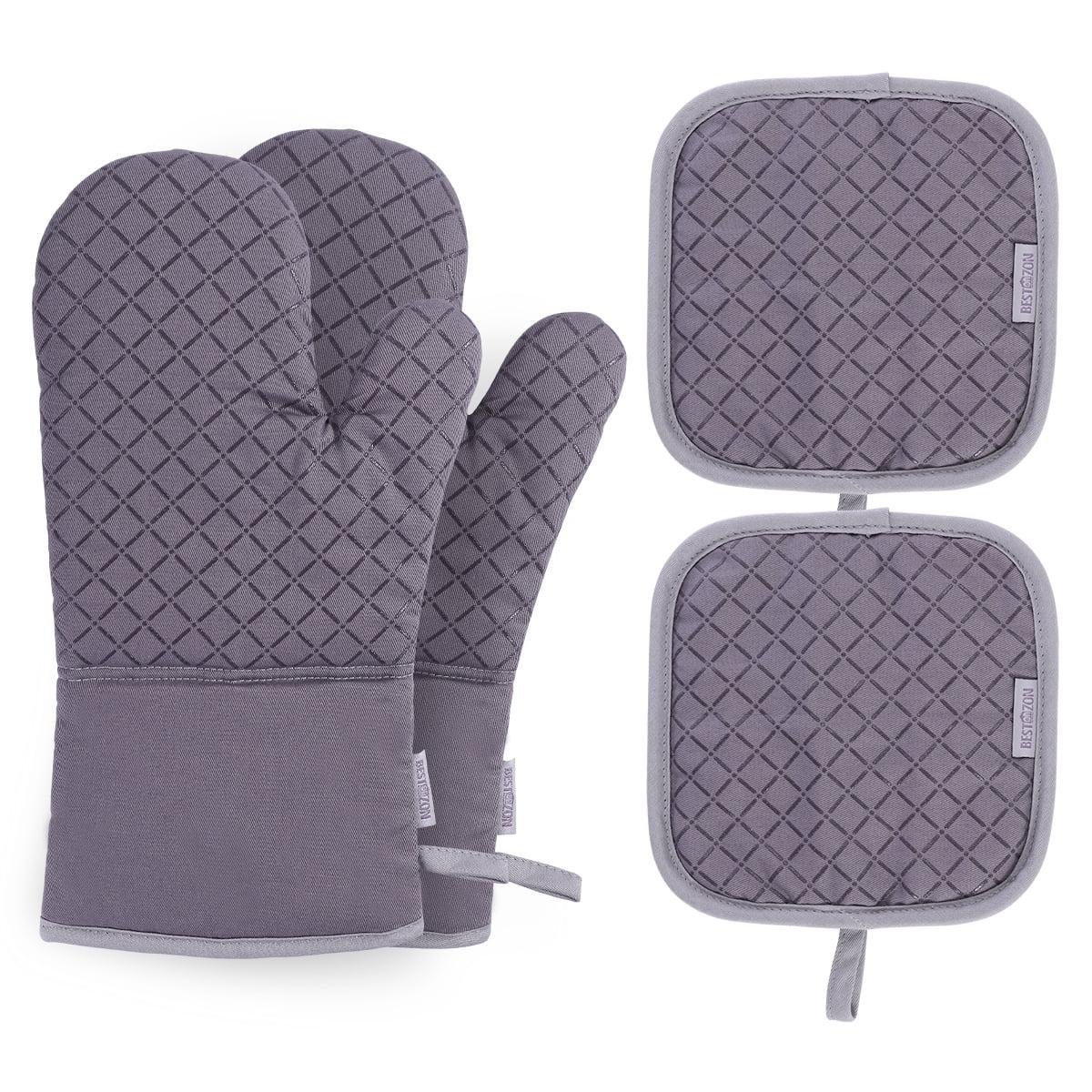 Gray Quilted Silicone Oven Mitt and Pot Holder Set