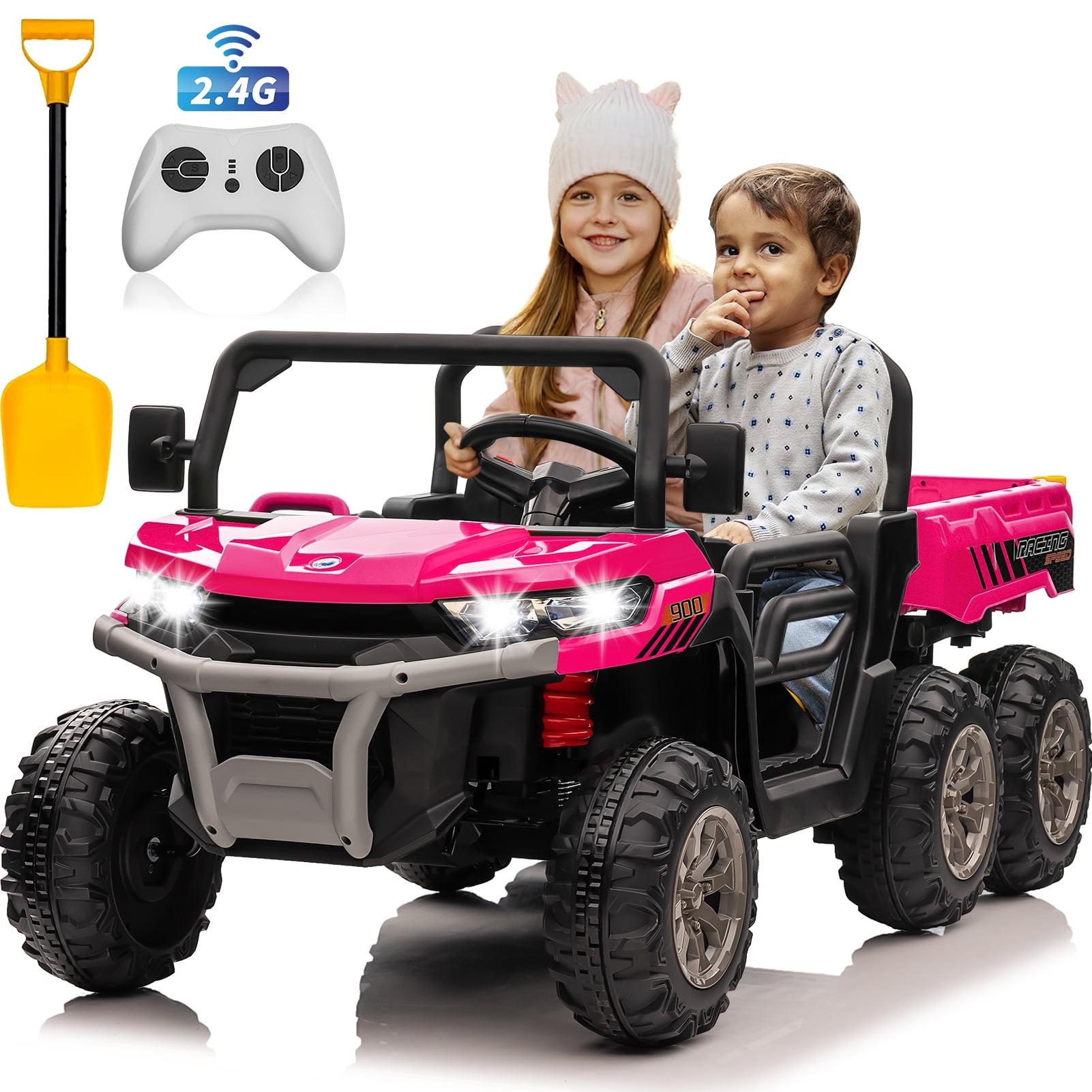 24V Kids Ride on Dump Truck with Remote Control, 2 Seater Powered 4-Wheel UTV Toys, 2x200W Ride on Tractor Car w/ Electric Dump Bed, Shovel, Bluetooth Music, Pink