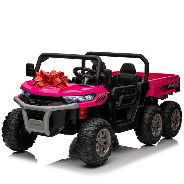 DreamDwell Home 4 Wheels 24V Ride on Dump Truck Toys 2 Seater Kids Ride On UTV Car with Remote Control,Electric Dump Bed