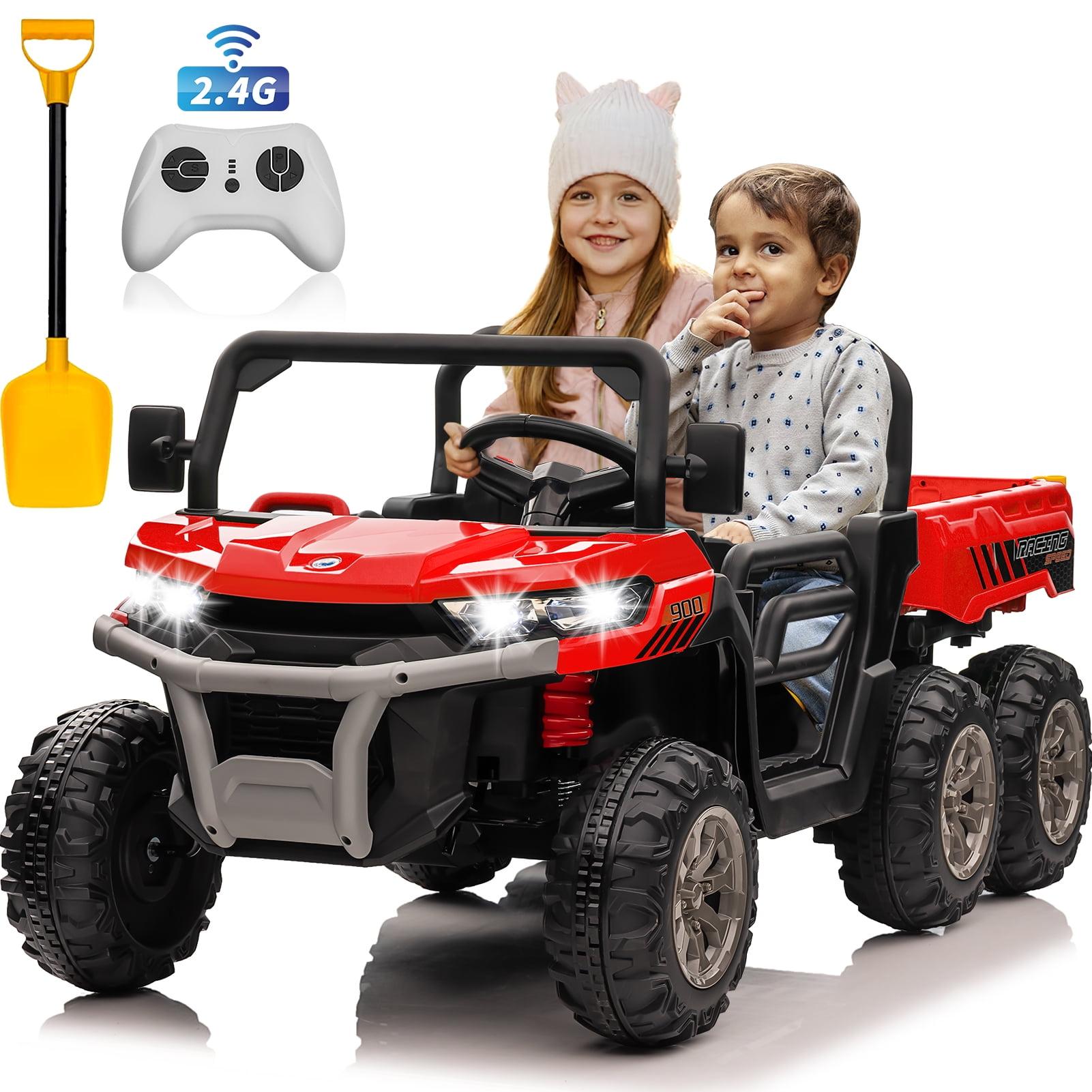 24V Kids Ride on Dump Truck with Remote Control, 2 Seater Powered 4-Wheel UTV Toys, 2x200W Ride on Tractor Car w/ Electric Dump Bed, Shovel, Bluetooth Music, Red