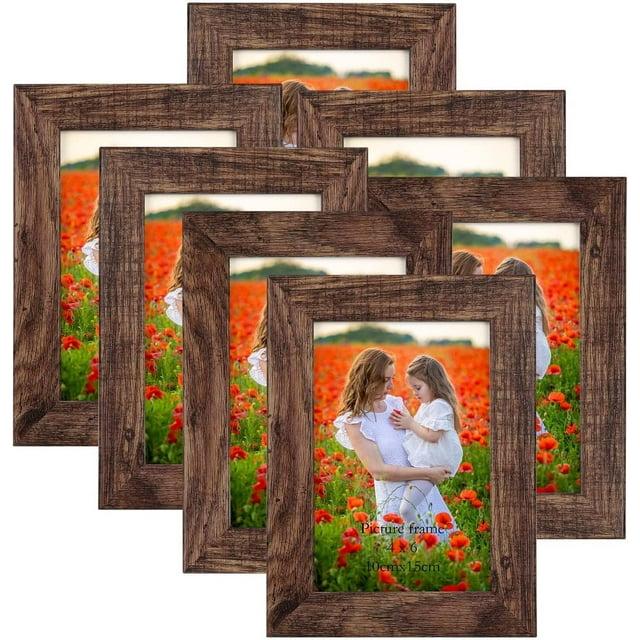 4x6 Picture Frame Set of 7, Rustic Photo Frame for Wall or Tabletop, Brown