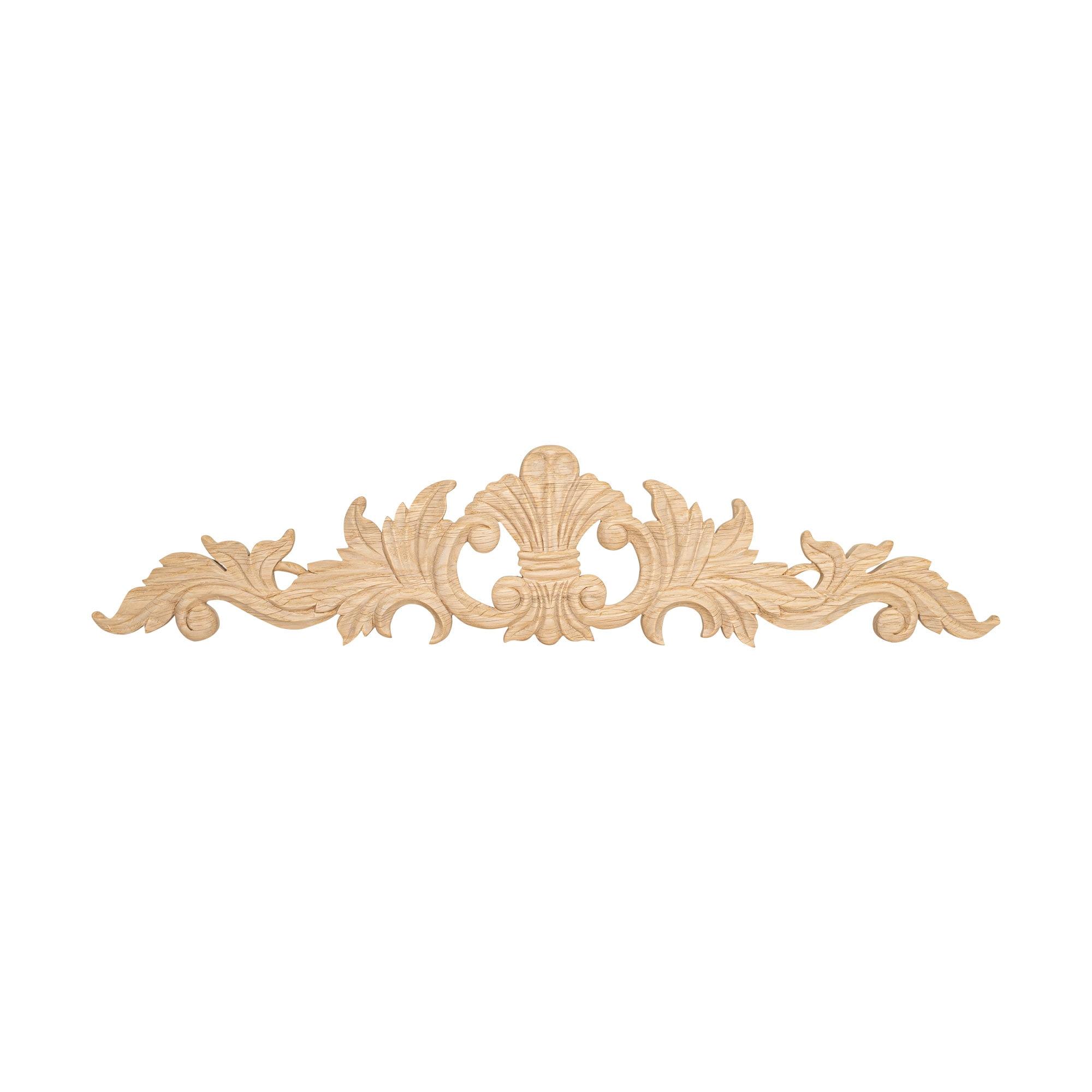 5-1/4 in x 24 in x 5/8 in Unfinished Hand Carved Solid Wood Onlay Acanthus Wood Applique