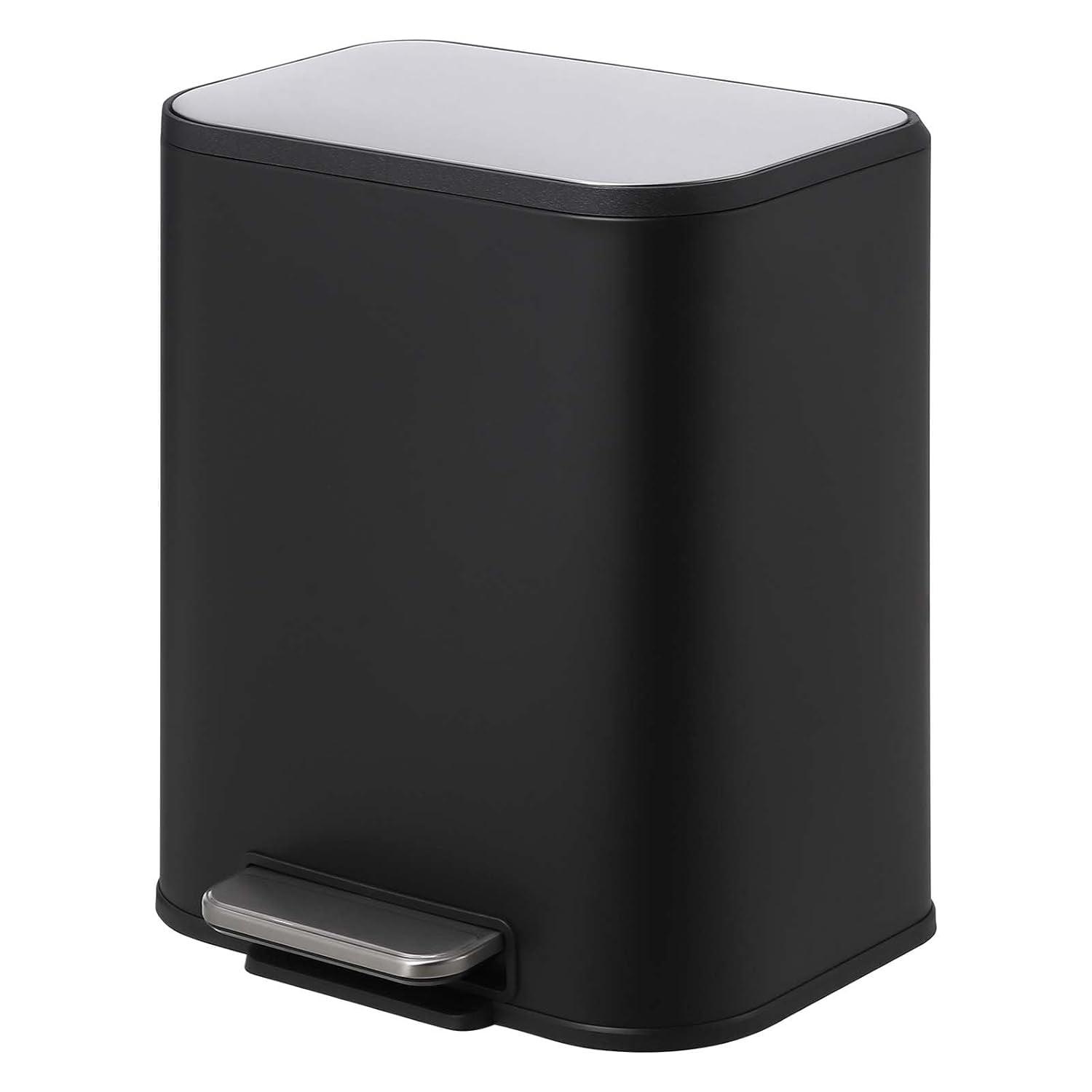 20L Black Stainless Steel Rectangular Step-On Trash Can