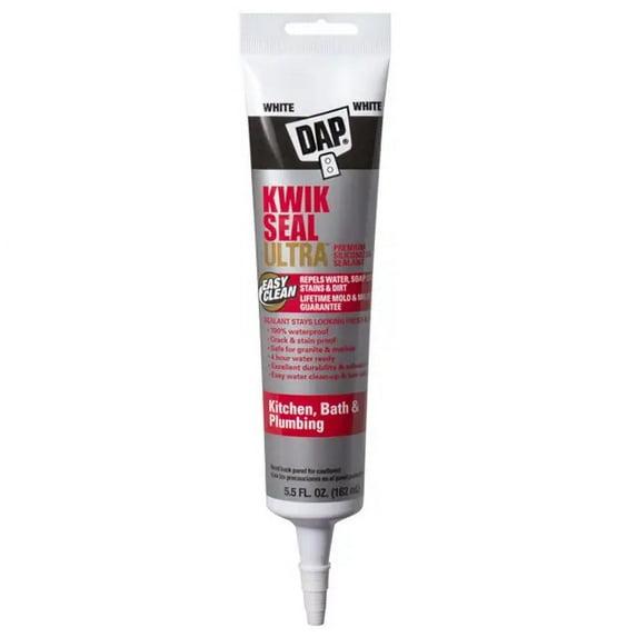 DAP Kwik Seal Ultra Premium Silicone Kitchen and Bath Caulk Sealant, 5.5 oz White