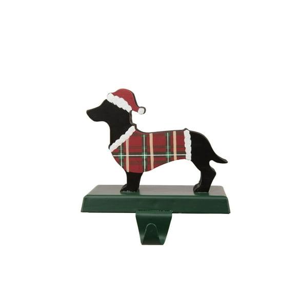 5.75" Green and Red Unique Wooden Dachshund Stocking Holder