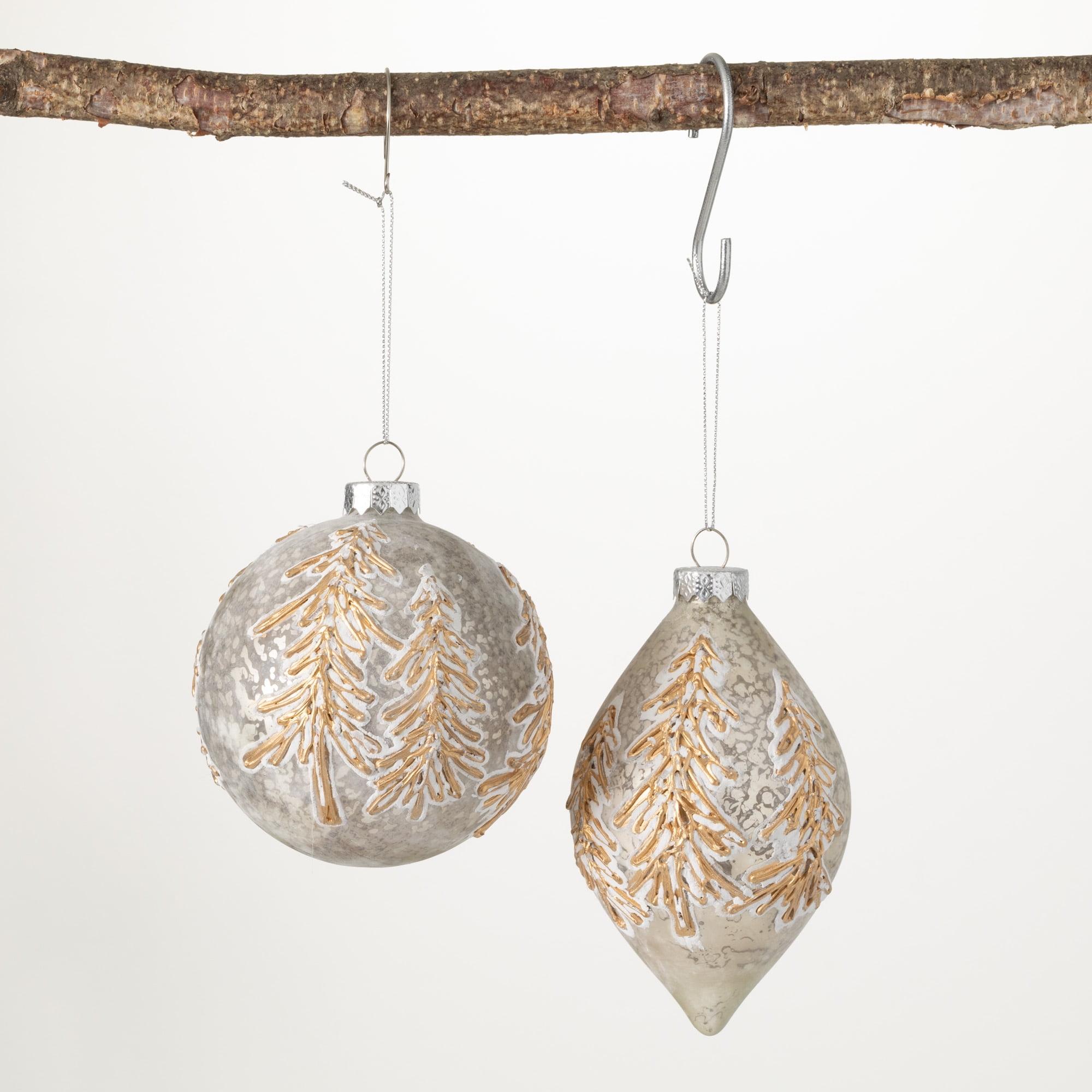 Frosted Gold Pine Glass Ornament Set