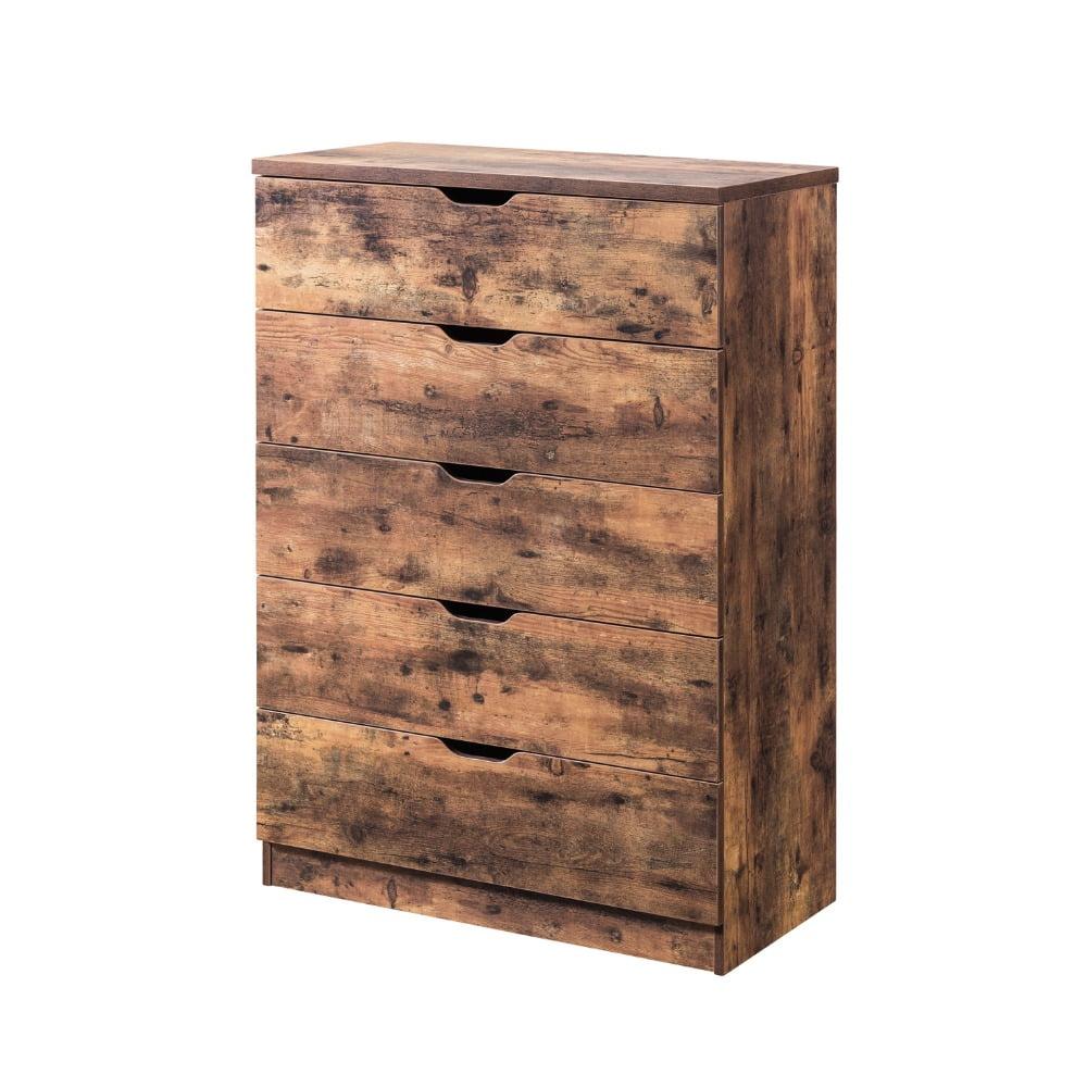 Rustic Brown Five-Drawer Vertical Chest with Metal Glides