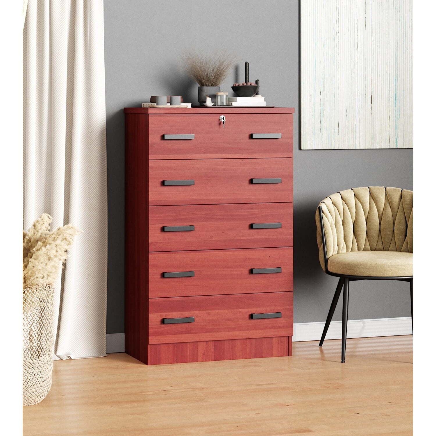 Woodpeckers Furniture and Mattress 5 Drawer Chest Wooden Dresser with Lock
