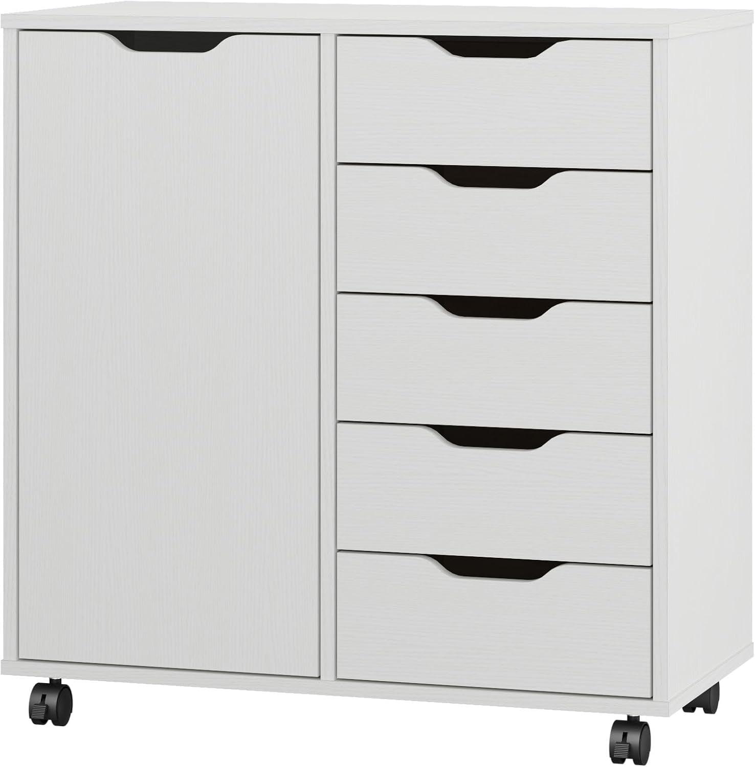 White 5-Drawer Mobile Storage Cabinet with Soft Close Drawer