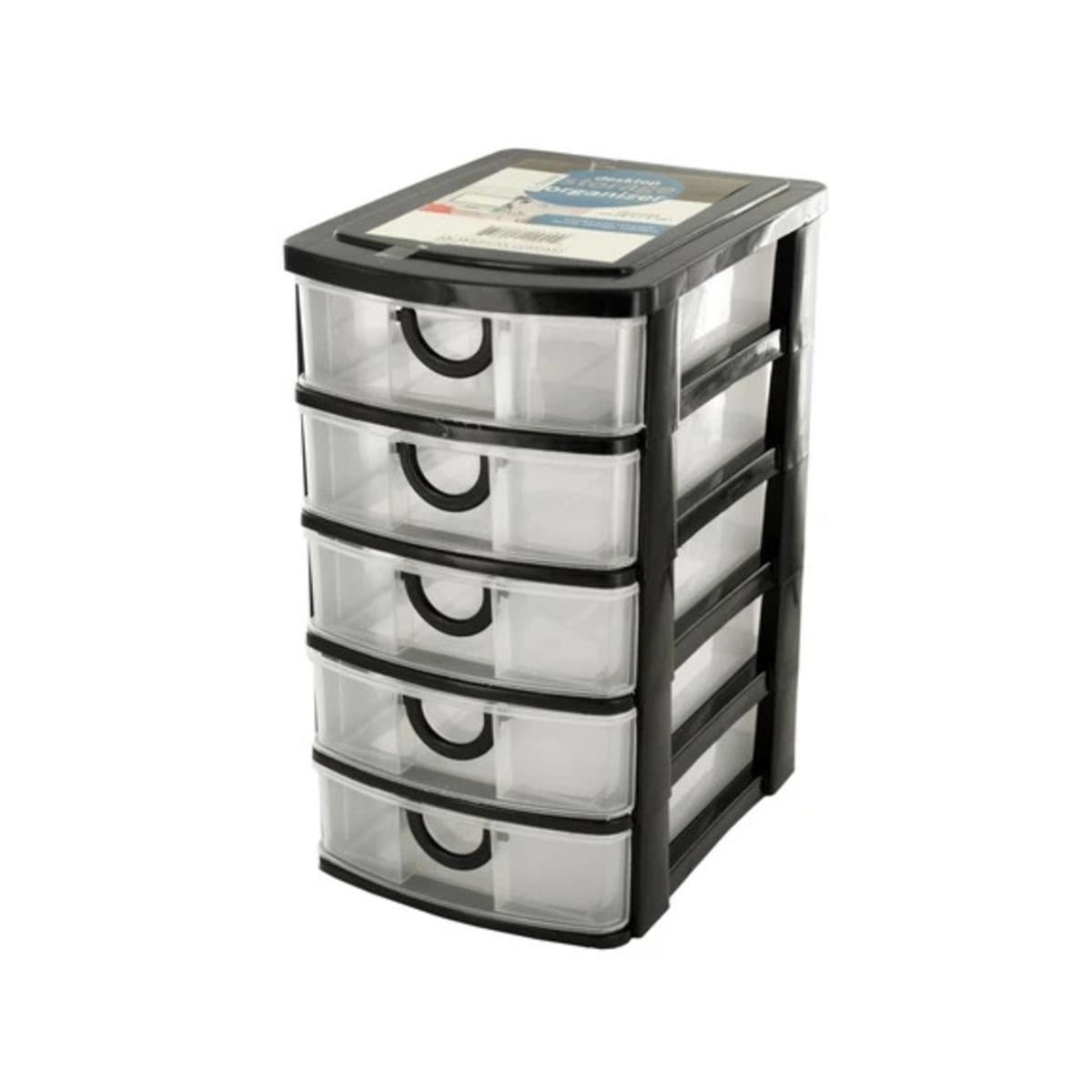 Black Plastic 5-Drawer Compact Desktop Organizer