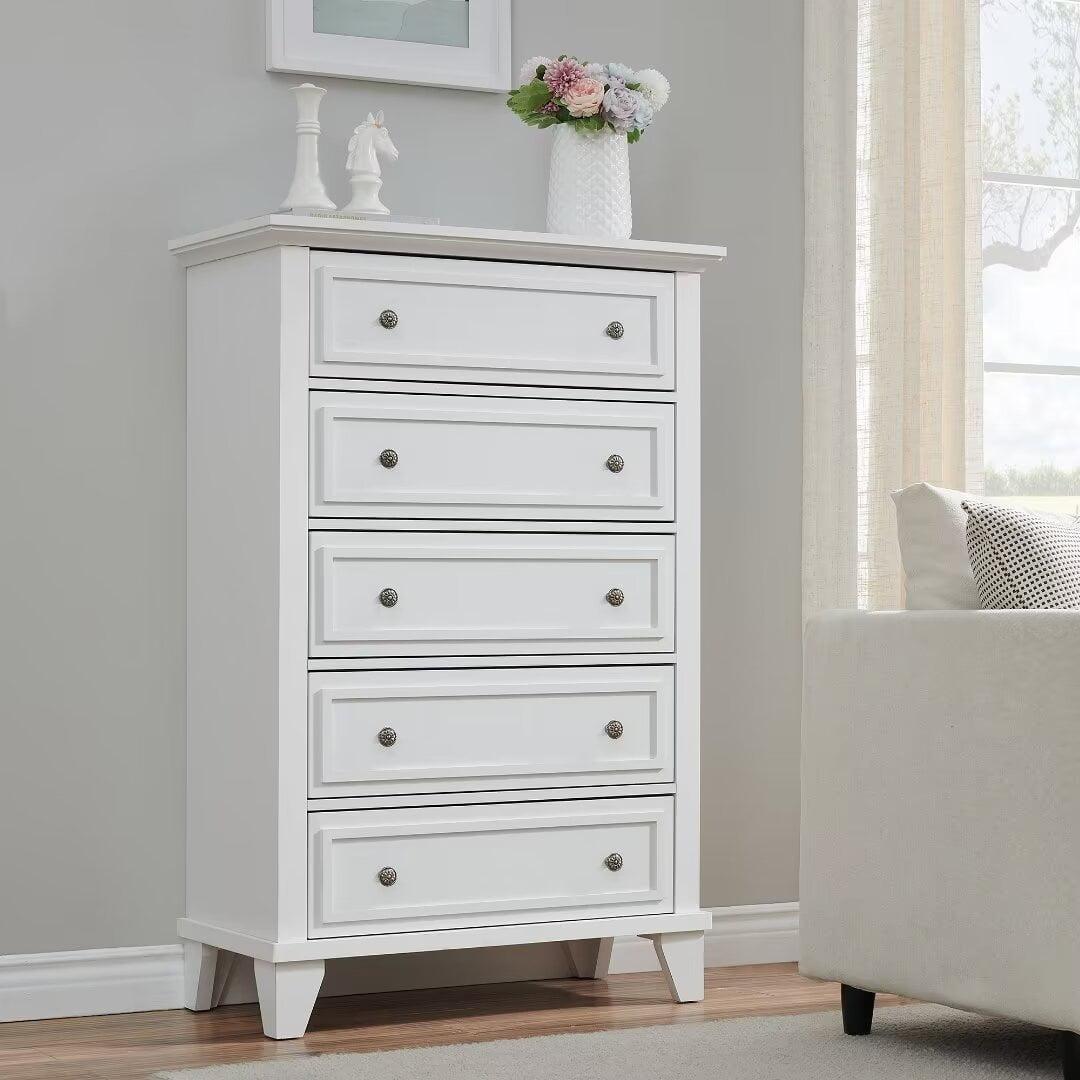 5 Drawers Dresser for Bedroom, Modern Drawer Chest, Wood Organizer Drawer Cabinet for Bedroom, Living Room, Hallway, Entryway, White