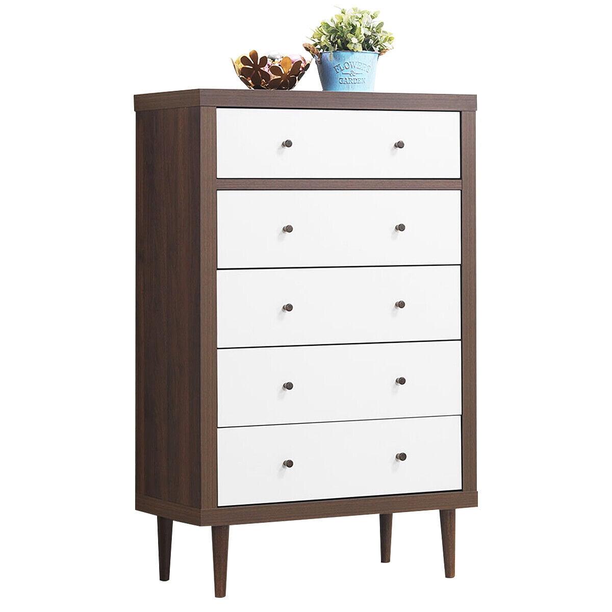 Costway 5 Drawer Dresser Wood Chest of Drawers Storage Freestanding Cabinet Organizer