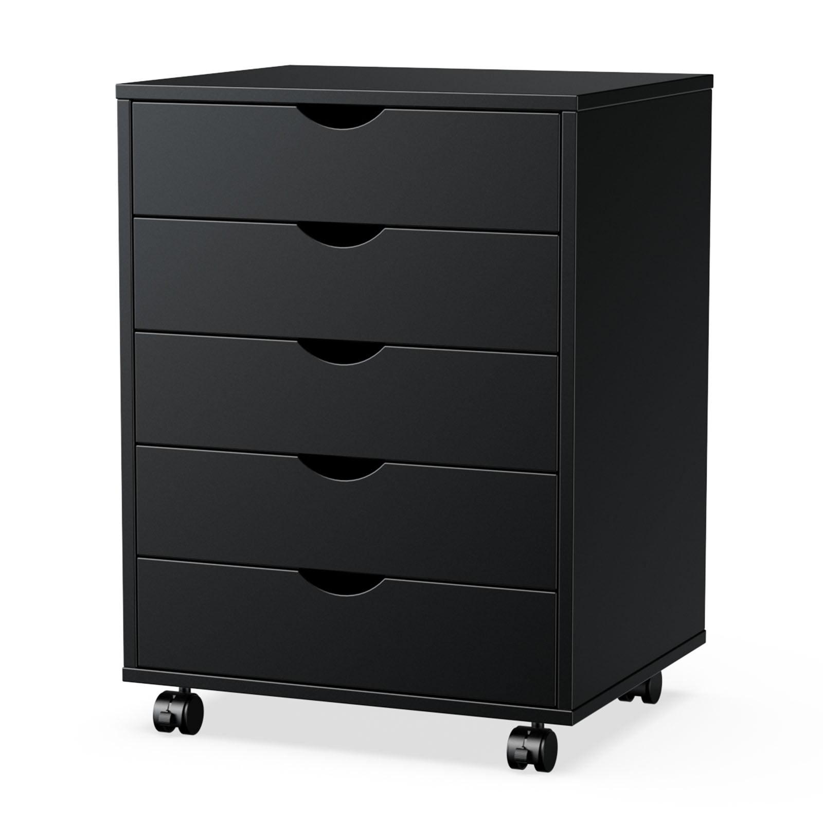 5-Drawer Wood File Cabinet with Wheels, Rolling Storage Organizer for Home Office, 18.74"W x 15.75"D x 25.39"H
