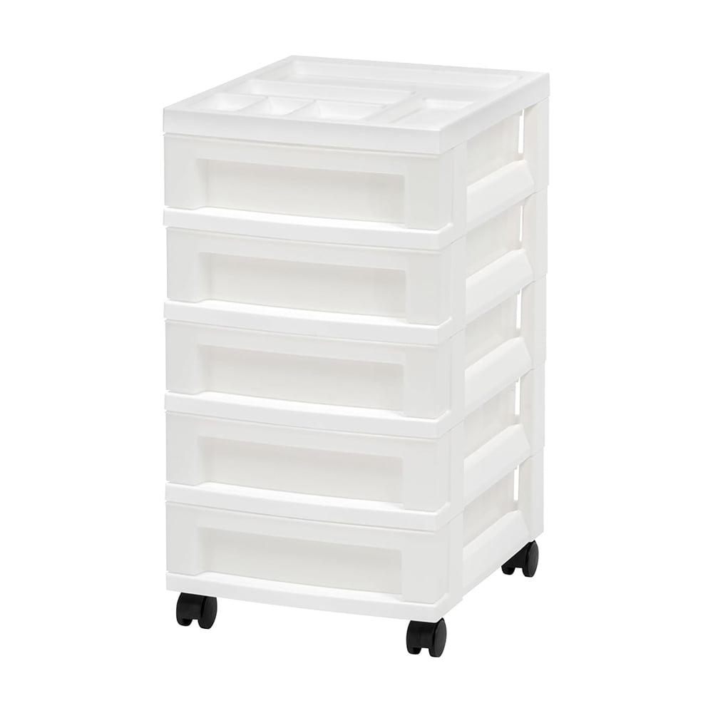 White 5-Drawer Rolling Plastic Storage Cart with Organizer Top