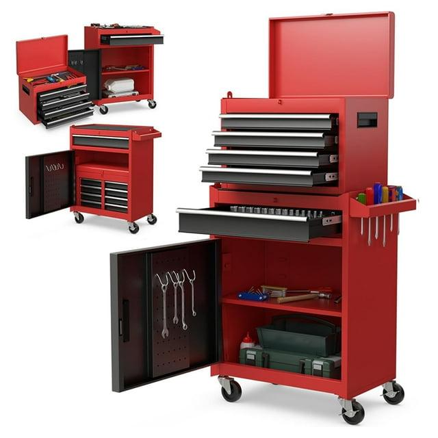 Tool Chest, 5-Drawer Rolling Tool Storage Cabinet with Detachable Top Tool Box, Liner, Universal Lockable Wheels