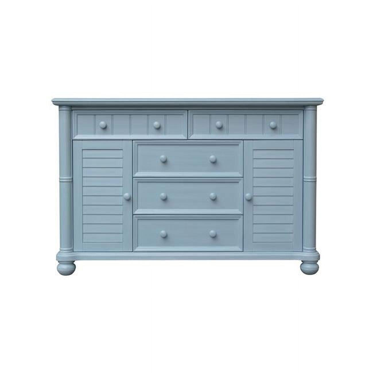 Coastal Charm Gray Bedroom Dresser with Seagrass Baskets