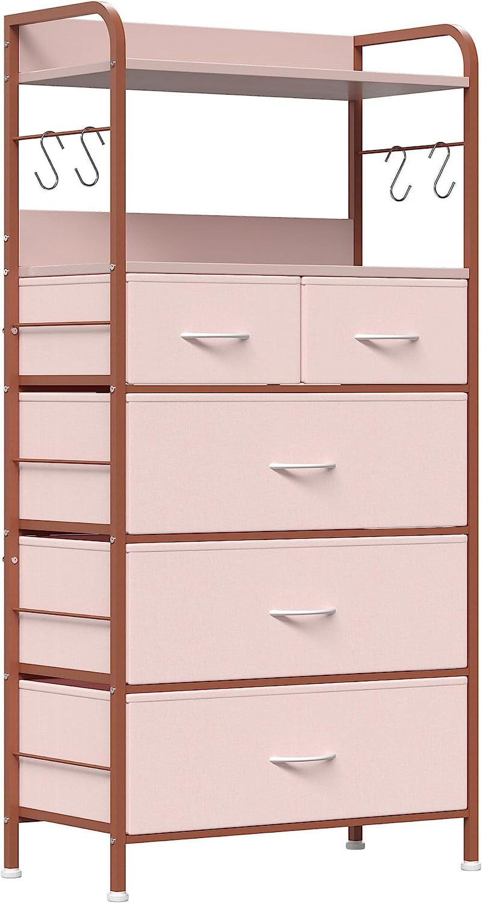 2024 New 5 Drawers Fabric Dresser Storage Drawers, Tall Dresser with Sturdy Frame&Wooden Top, Organizer Unit for Closet, Living Room, Entryway, Hallway