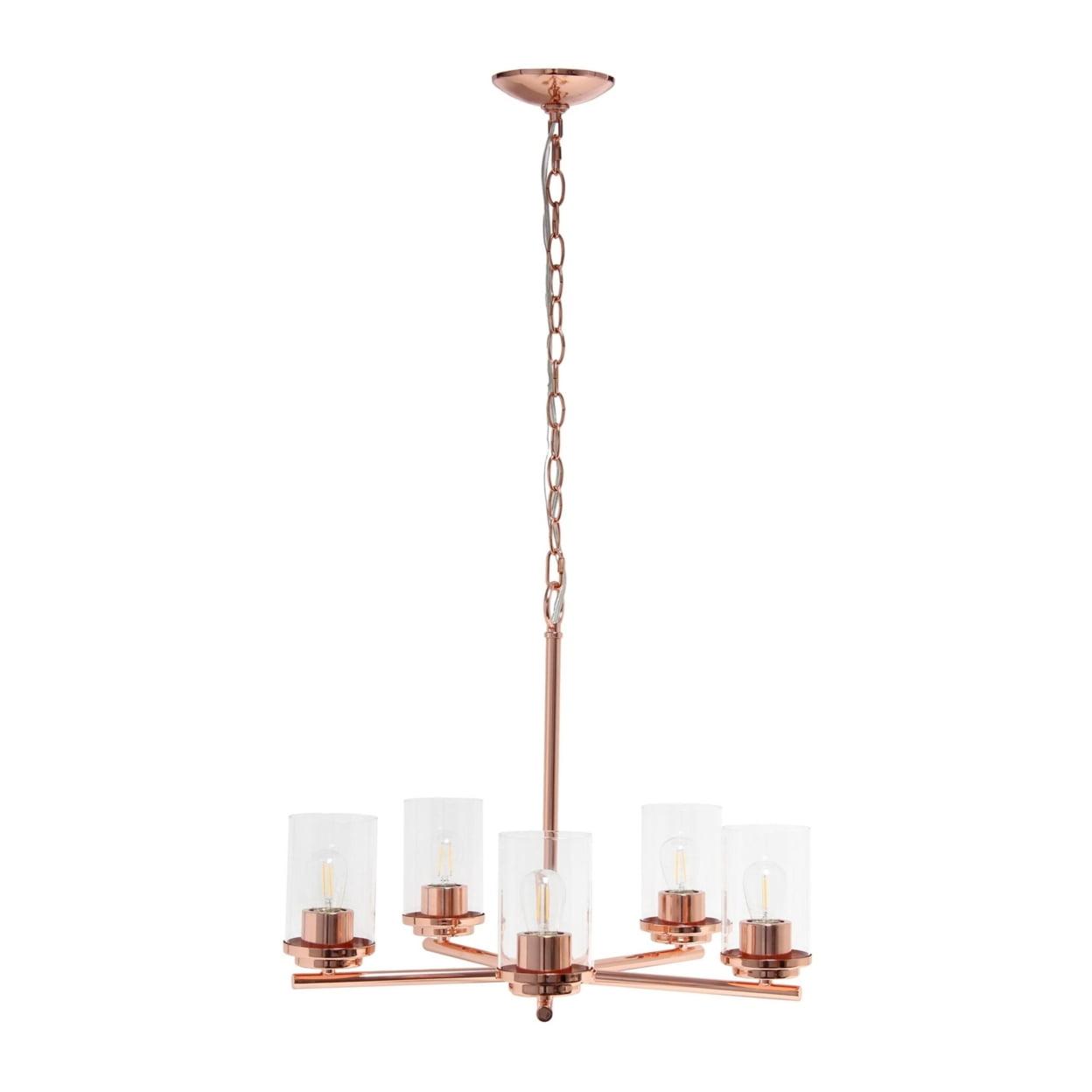 Elegant Rose Gold 5-Light Glass Pendant Chandelier, 20.5in