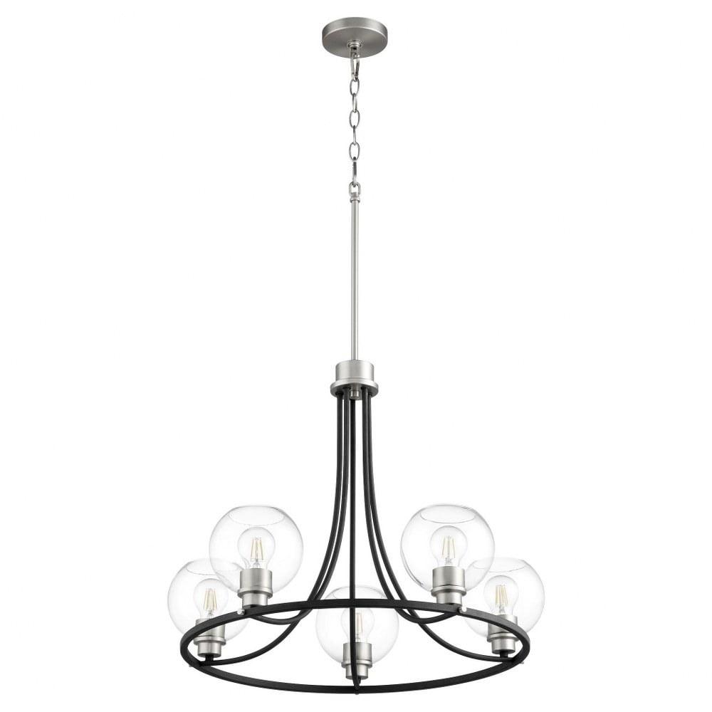 Clarion 26" Black and Satin Nickel 5-Light Glass Chandelier