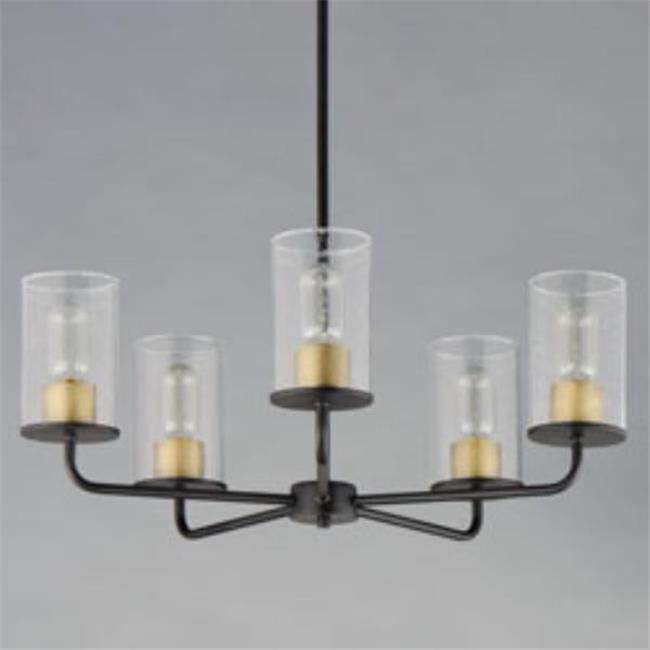 Antique Brass and Black 5-Light Glass Chandelier