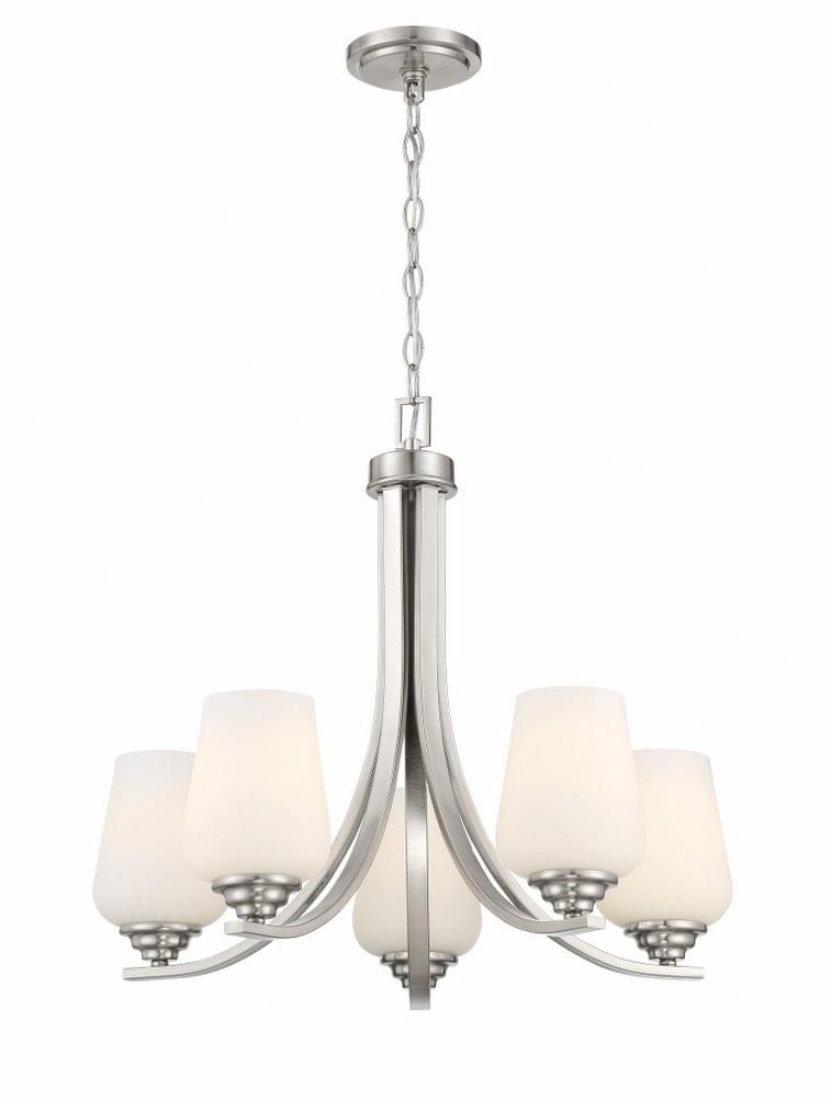 Elegant Mini 5-Light Chandelier in Brushed Nickel with Etched Opal Glass